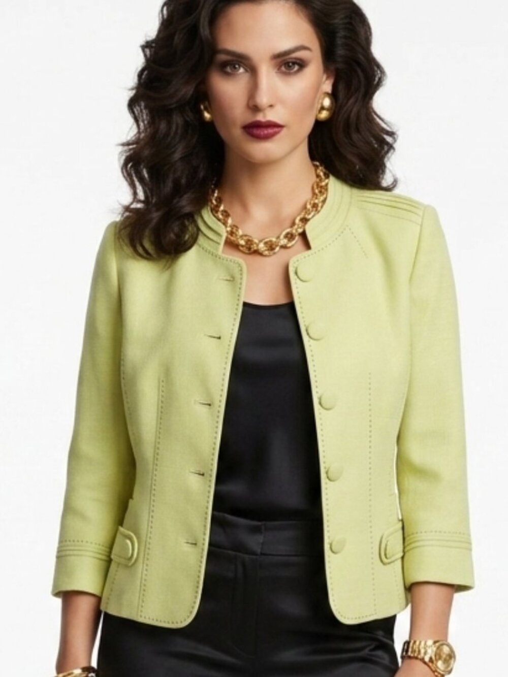 Conrad C Collection Size 16 Blazer Chartreuse Green Black Detail Pockets